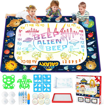 Jasonwell Aqua Water Doodle Mat 48 x 36 Inches Large Magic Drawing Doodling Mat Coloring Mat Educational Toys Christmas Birthday Gifts for Kids Toddler Boys Girls Age 2 3 4 5 6 7 8 Year Old (Galaxy) - Jasonwell